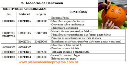 objetivos atividade halloween abóboras