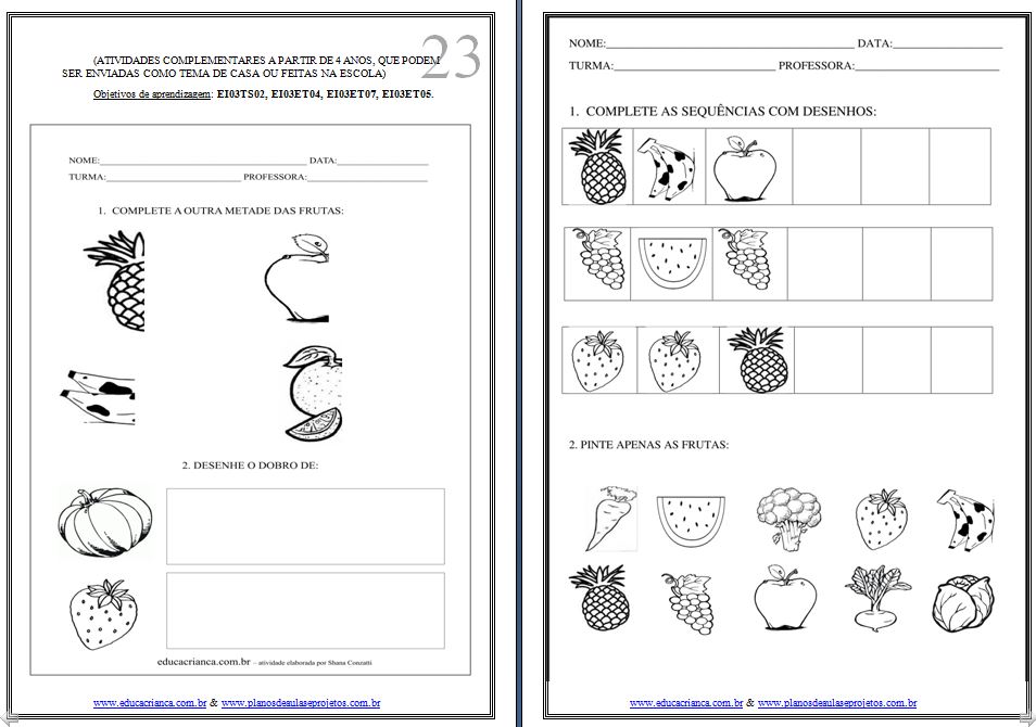 Desenhos de Frutas para Pintar - Curso Completo de Pedagogia