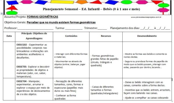 plano de aula formas