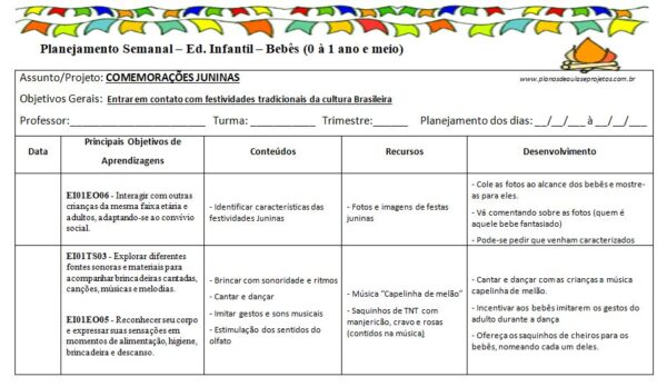 plano de aula junino para berçário