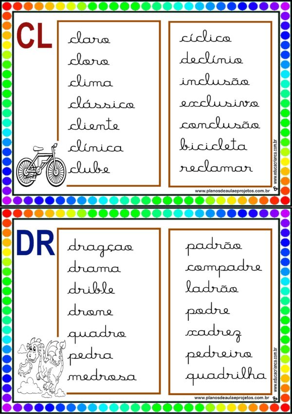 ficha de leitura cl ficha del leitura sílabas complexas