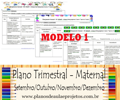 Plano de aula trimestral para Maternal: Setembro, Outubro, Novembro e Dezembro (MODELO 1)
