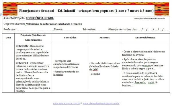 atividades consciência negra maternal