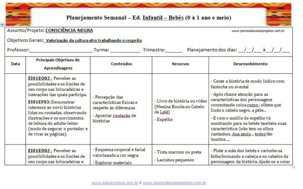 Plano de aula consciência negra berçário