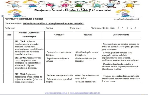 Plano de aula Misturas e melecas para bebês