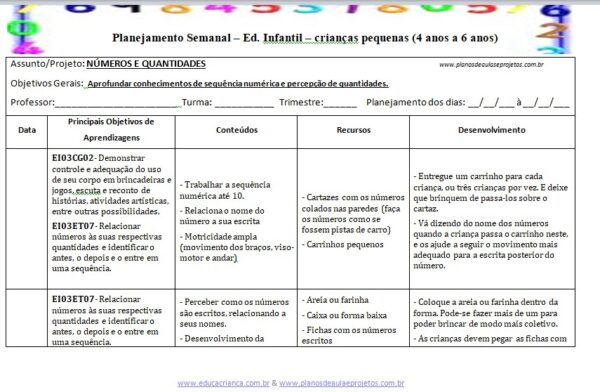 plano de aula de números e quantidades