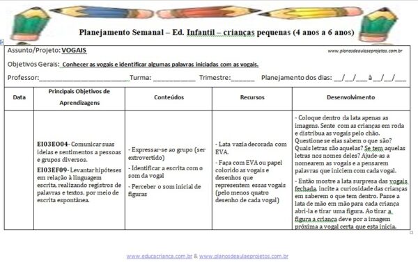 plano de aula sobre vogais