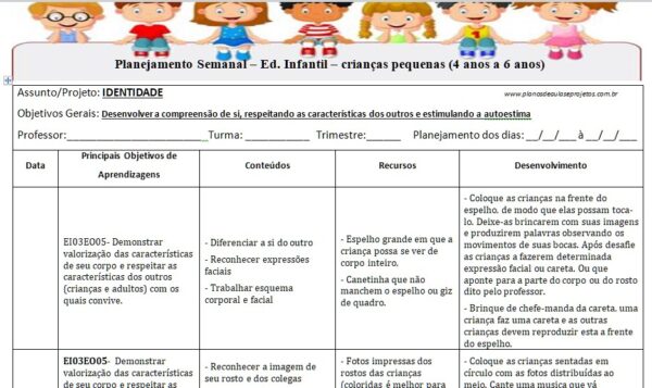 atividades de identidade para pré-escola