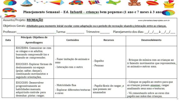 atividades de adaptação para creche