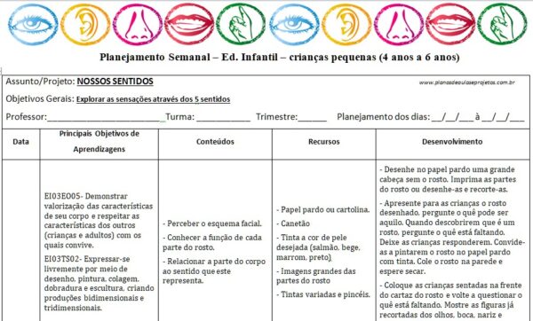 atividades sobres os 5 sentidos para pré-escola