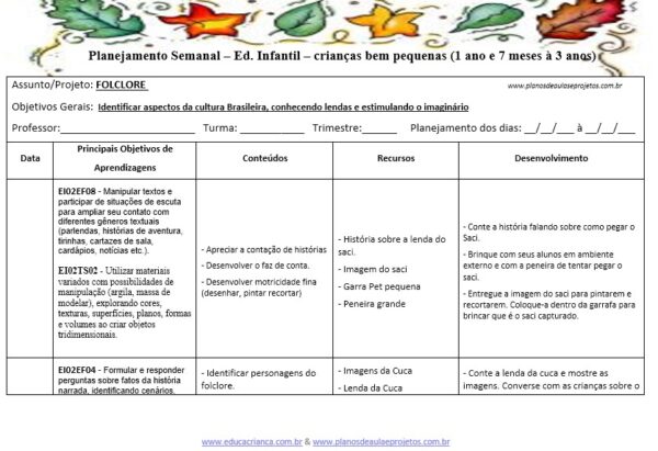 planos de aula para maternal sobre folclore