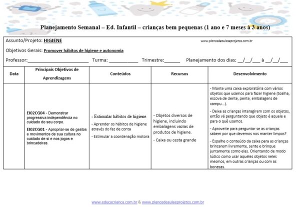 plano de aula sobre higiene