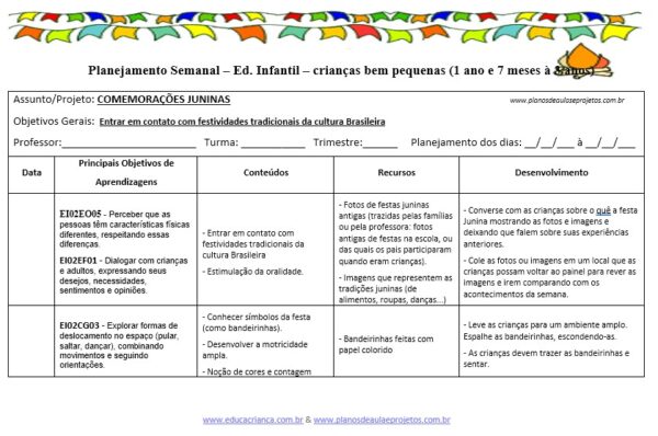 planos de aula sobre junino