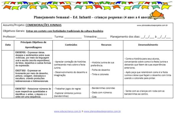 plano de aula sobre são joão para pré-escola